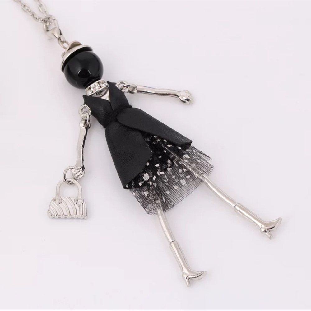 New Artisan Poshmark Shopper Sterling Silver Cloth White Sapphire Doll Necklace - Picture 2 of 10